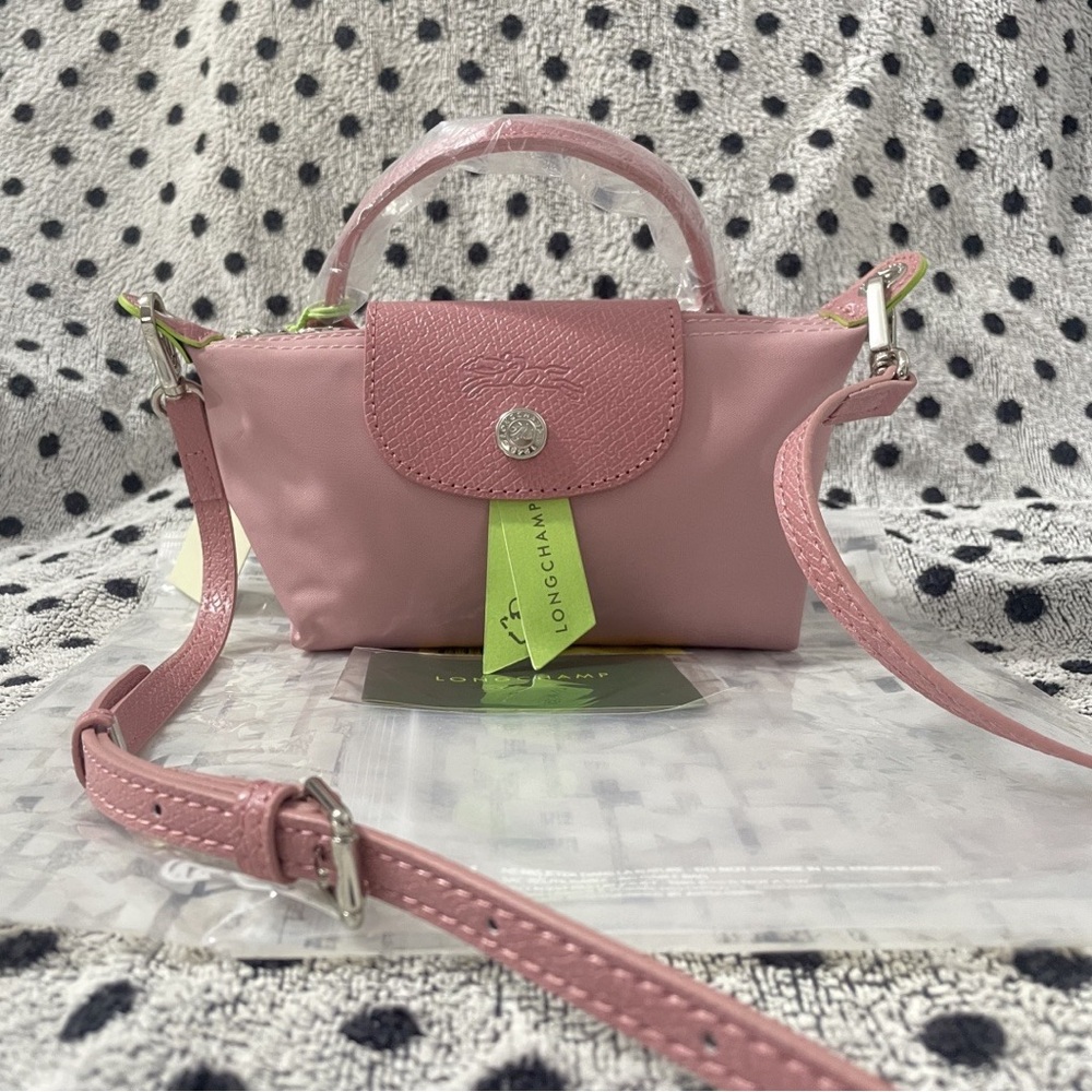 Unused Longchamp Green Series Mini Handbag Petal Pink Canvas Crossbody XS